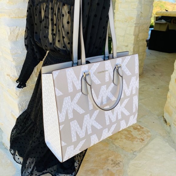 Michael Kors Large Everly  Tote&wallet set signature BNWT White grey - Picture 14 of 16